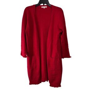 Joy Joy cardigan red knit ribbed frayed edge sweater size M/L